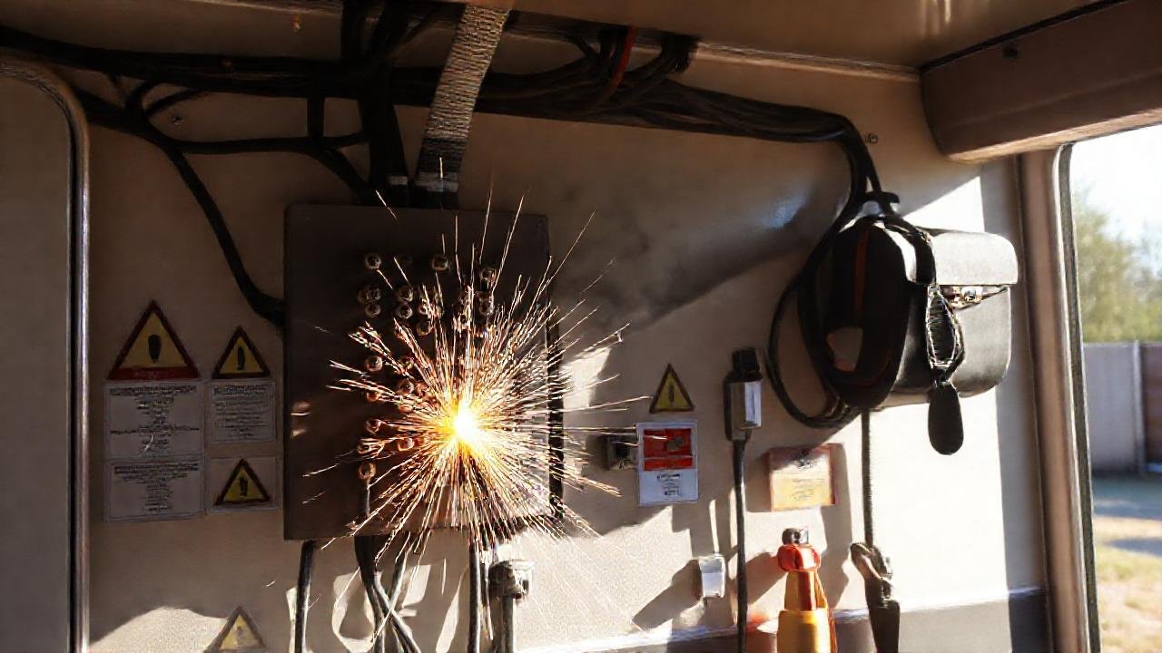 Autocaravan peligrosa con cables sobrecargados