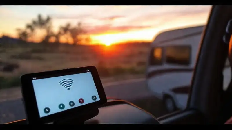 Tecnología y viaje contrastan con la puesta de sol