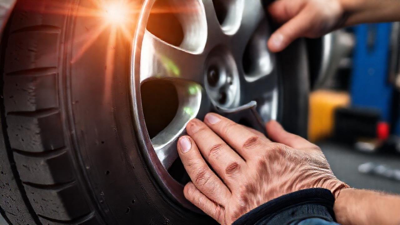 El mecánico repara un neumático en el taller