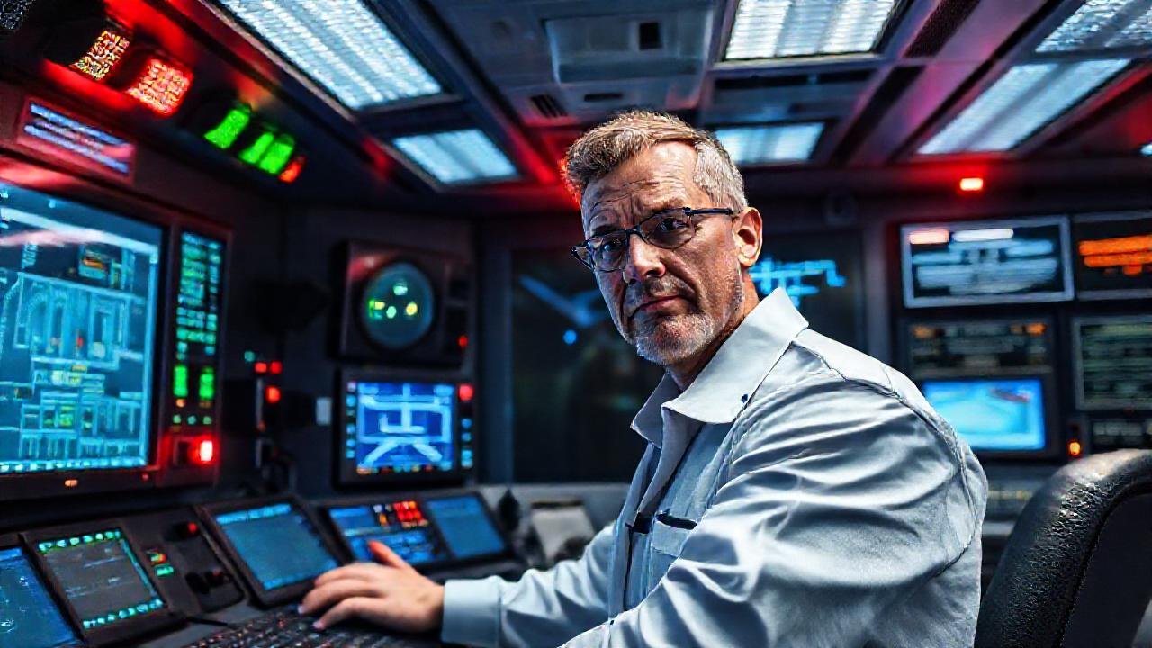 Sala de control moderna alerta y tecnológica