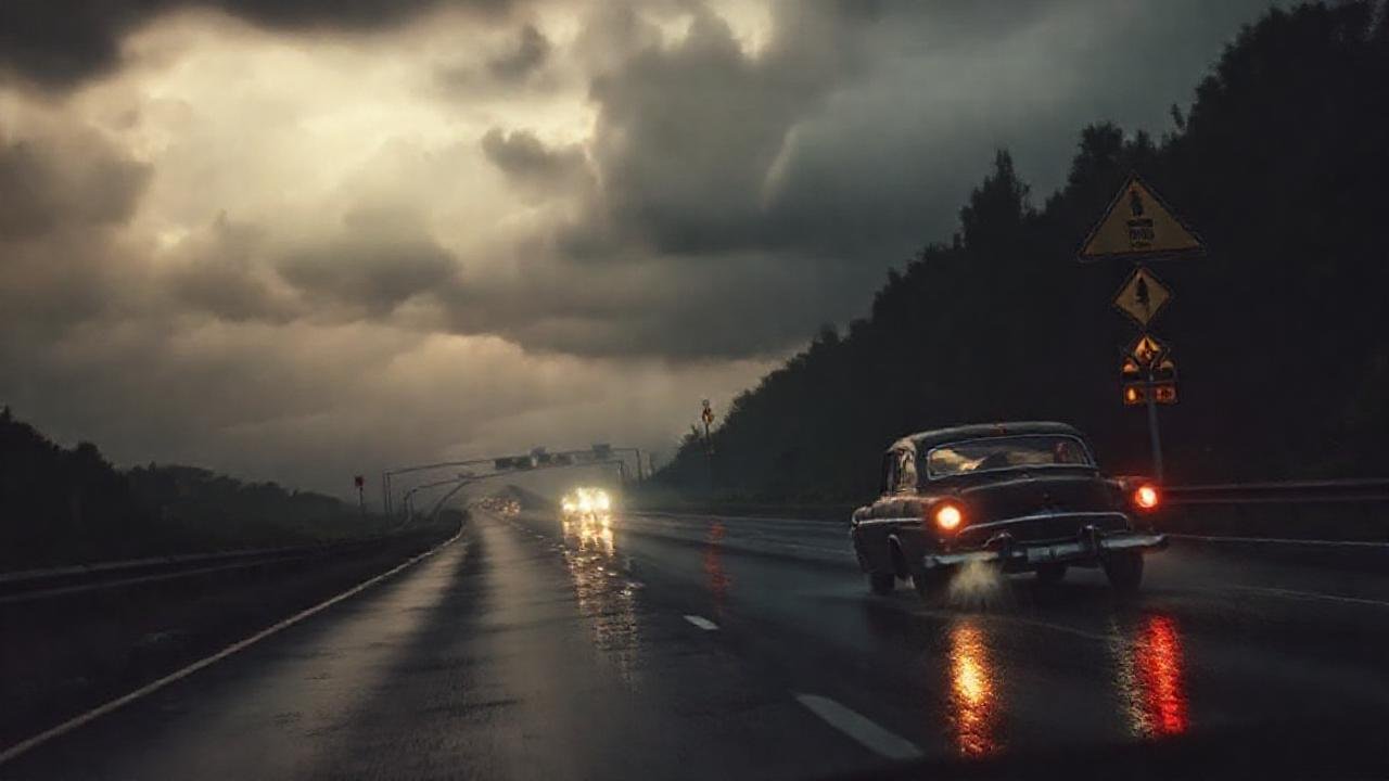 Conduciendo a través de tormenta y peligro
