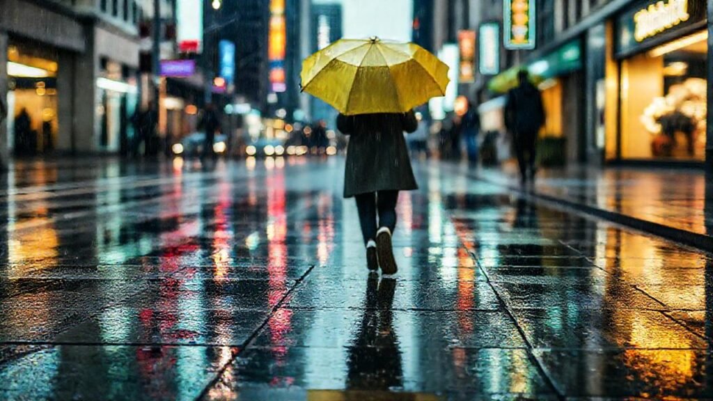 Lluvia urbana refleja confianza y color