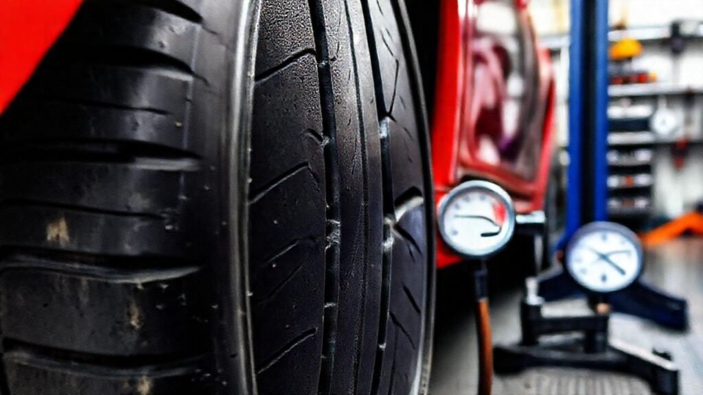 Neumáticos de coche vibrantes en taller