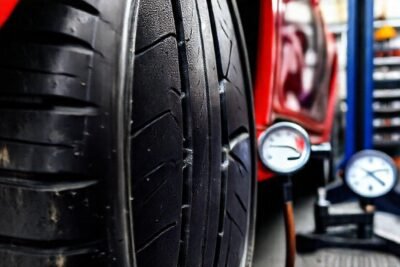 Neumáticos de coche vibrantes en taller