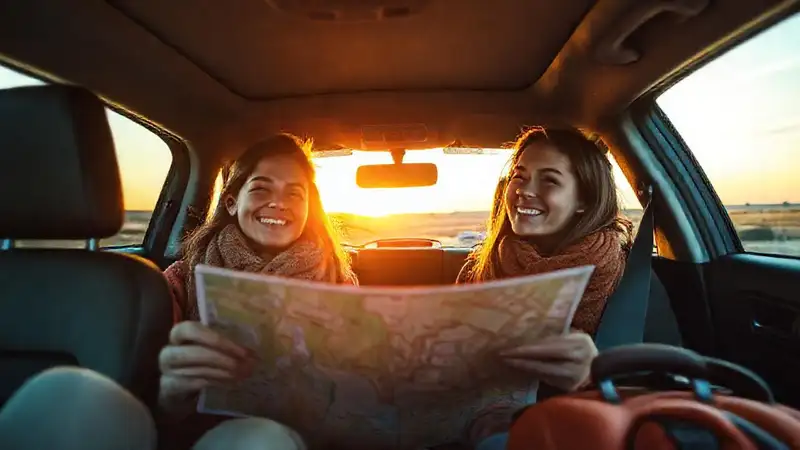 Un par planea un viaje feliz