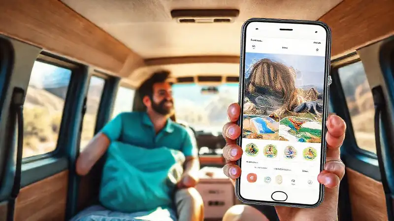 Un dúo feliz planifica viajes soleados