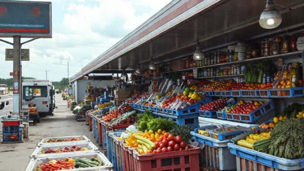 El descanso de camiones ofrece comida y viaje