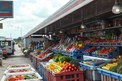 El descanso de camiones ofrece comida y viaje