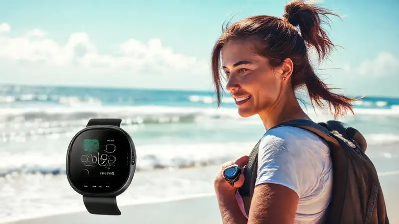 Mujer activa disfruta playa con energía