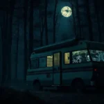 Un camión de campamento misterioso en la oscuridad