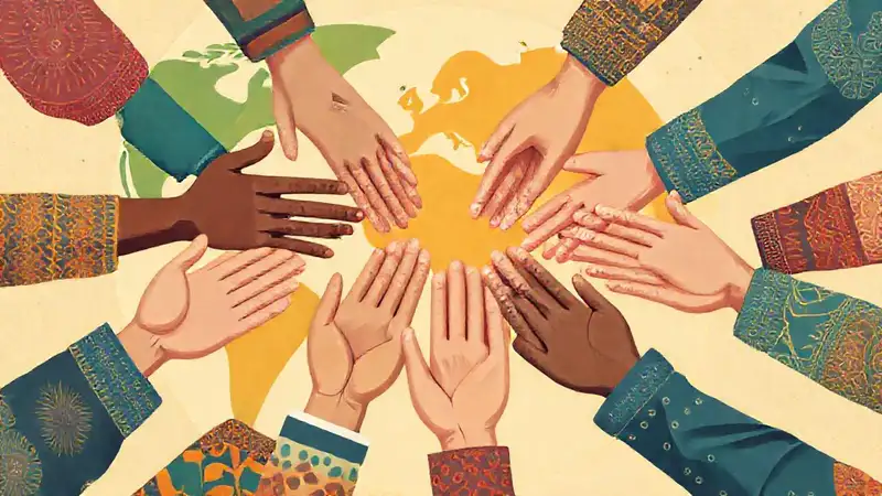 Manos diversas colaboran en armonía global