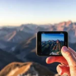 Un viajero explora montañas con su app