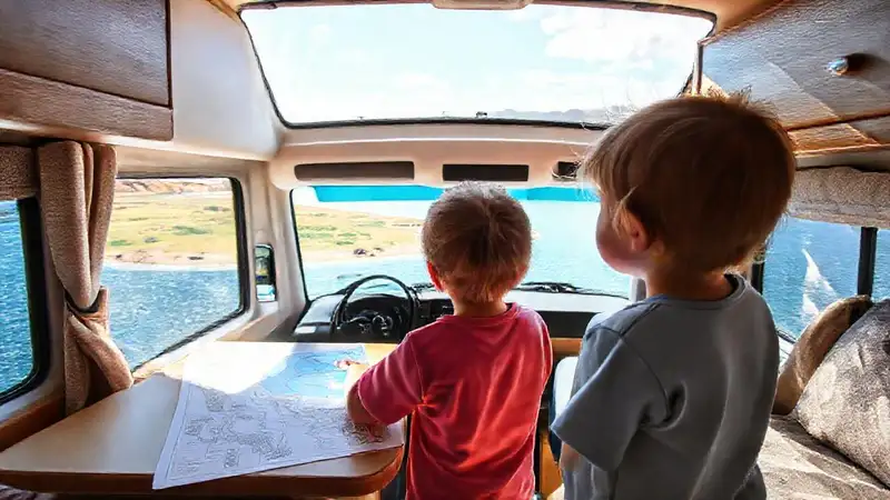 Niño aprende sobre el agua y el paisaje