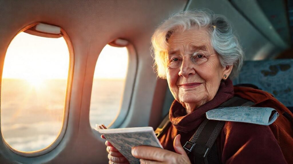 Una anciana viaja en avión pacífica