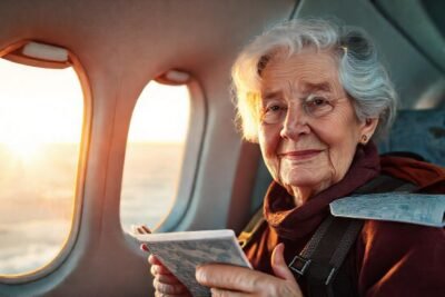 Una anciana viaja en avión pacífica