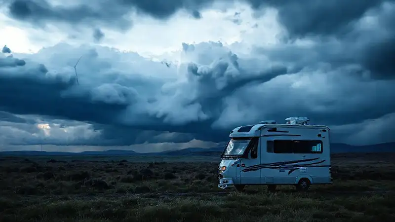 Autocaravana prueba datos en cielo tormentoso