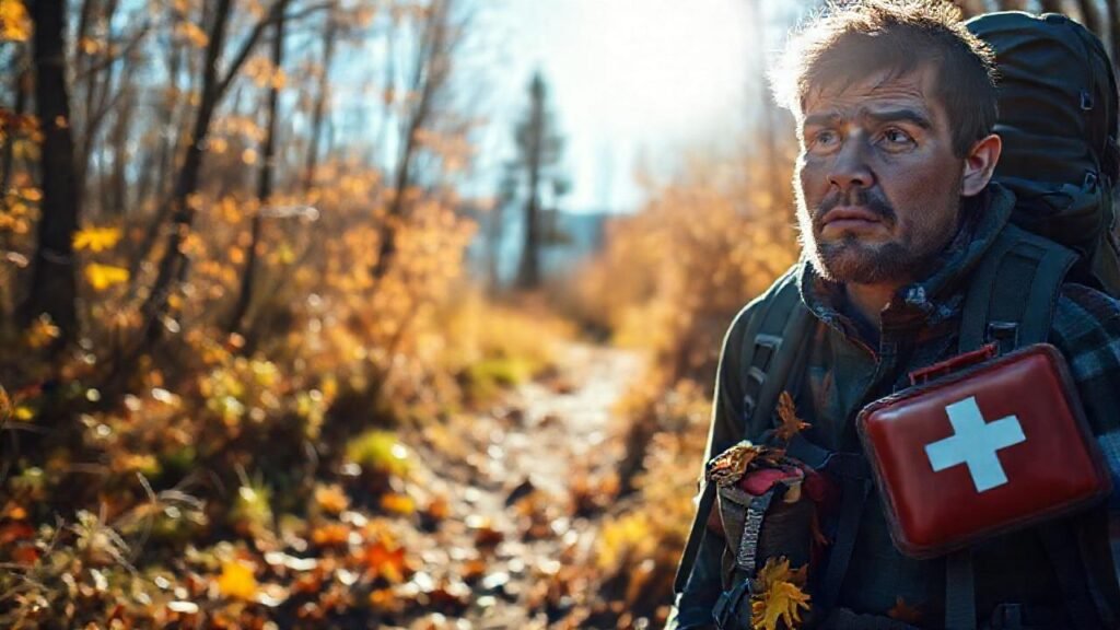 Un excursionista se aventura entre hojas caídas