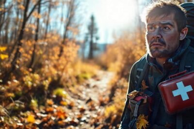 Un excursionista se aventura entre hojas caídas