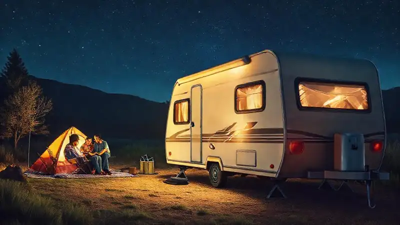 Una caravana nivelada ilumina un cielo estrellado