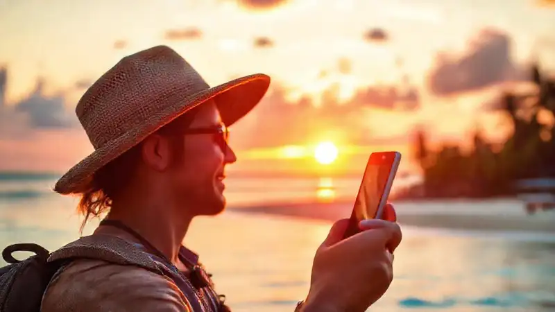 El móvil de viaje ilumina la playa