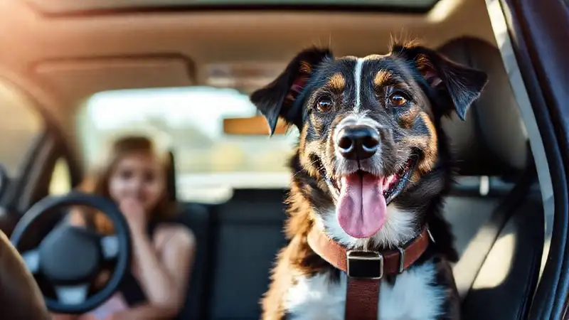 Un perro seguro disfruta del viaje familiar