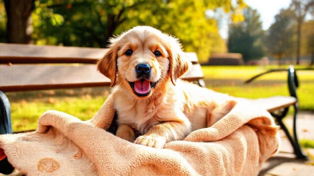 Un cachorro dorado feliz en un día soleado