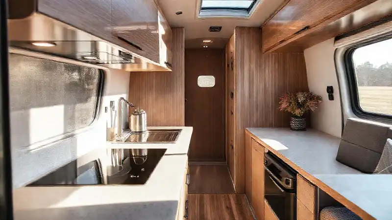 Caravana moderna: cocina minimalista y eficiente