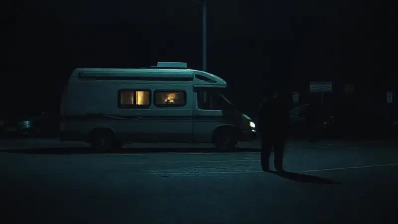 Una furgoneta en un parking oscuro