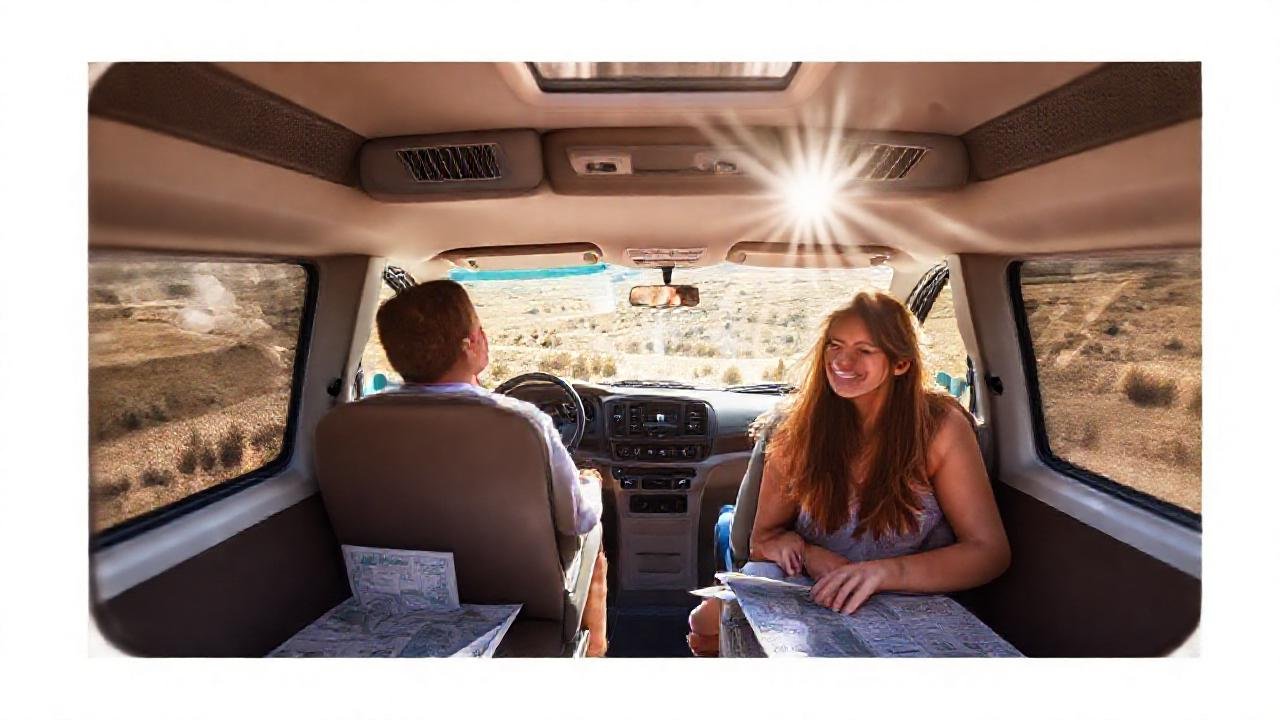 Pareja feliz disfruta su autocaravana tranquila