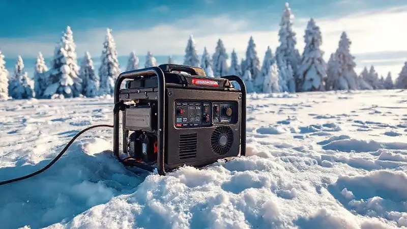 Generador portátil en paisaje invernal potente
