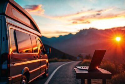 Nómada digital feliz en un entorno vibrante