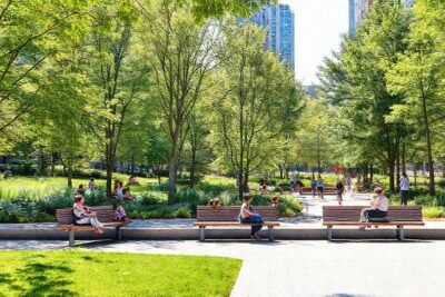 Un parque urbano vibrante y acogedor