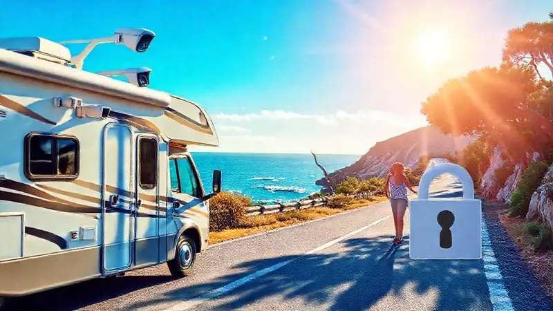 Un casal feliz en RV seguro