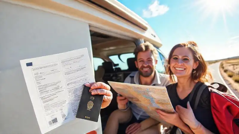Una pareja viaja en autocaravana europea