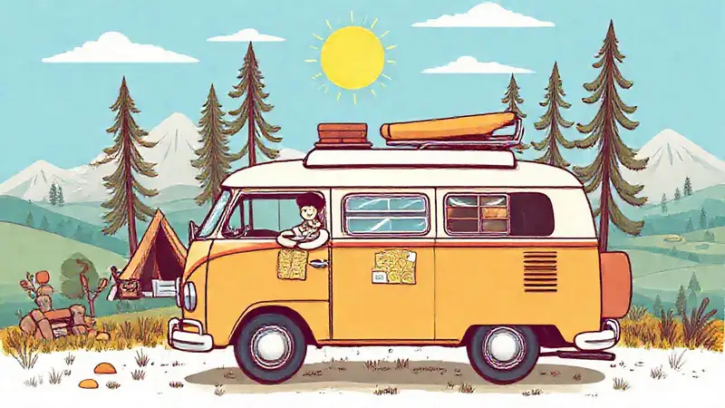 Un casal feliz viaja en camper