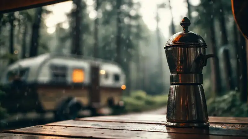 Café rústico en bosque lluvioso cálido