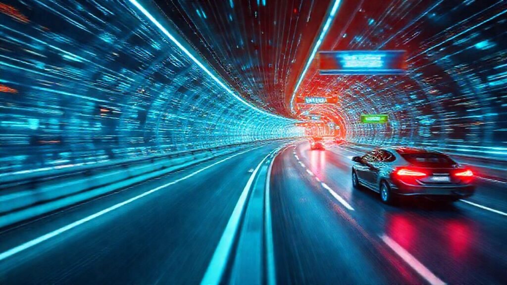 Autopista futurista con tecnología avanzada