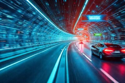 Autopista futurista con tecnología avanzada