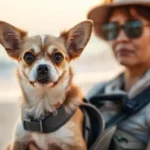 Un perro adorable viaja relajadamente en la playa