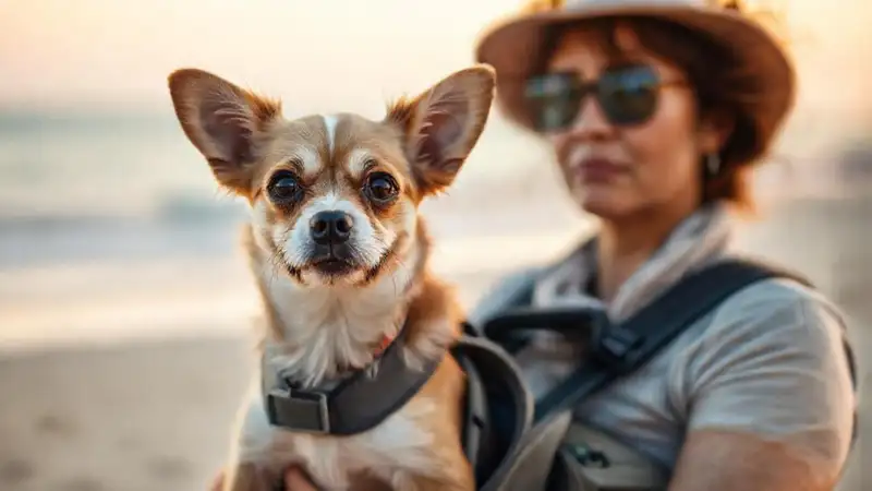 Un perro adorable viaja relajadamente en la playa