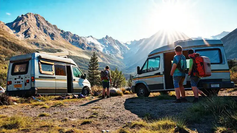 Pareja aventurera disfruta un paisaje montañoso