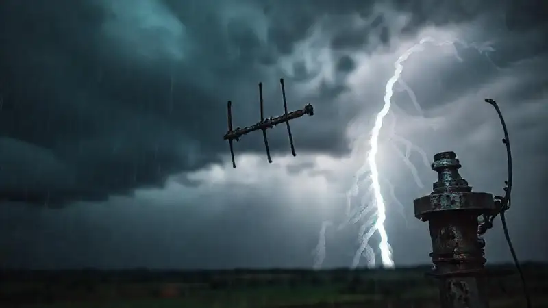 Antena robusta bajo tormenta intensa