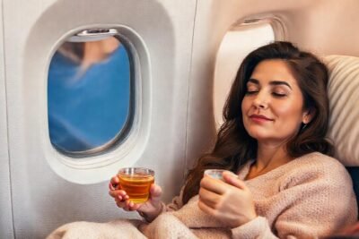 Mujer relajada disfruta un viaje tranquilo