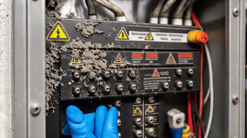 Panel eléctrico sucio requiere limpieza profesional