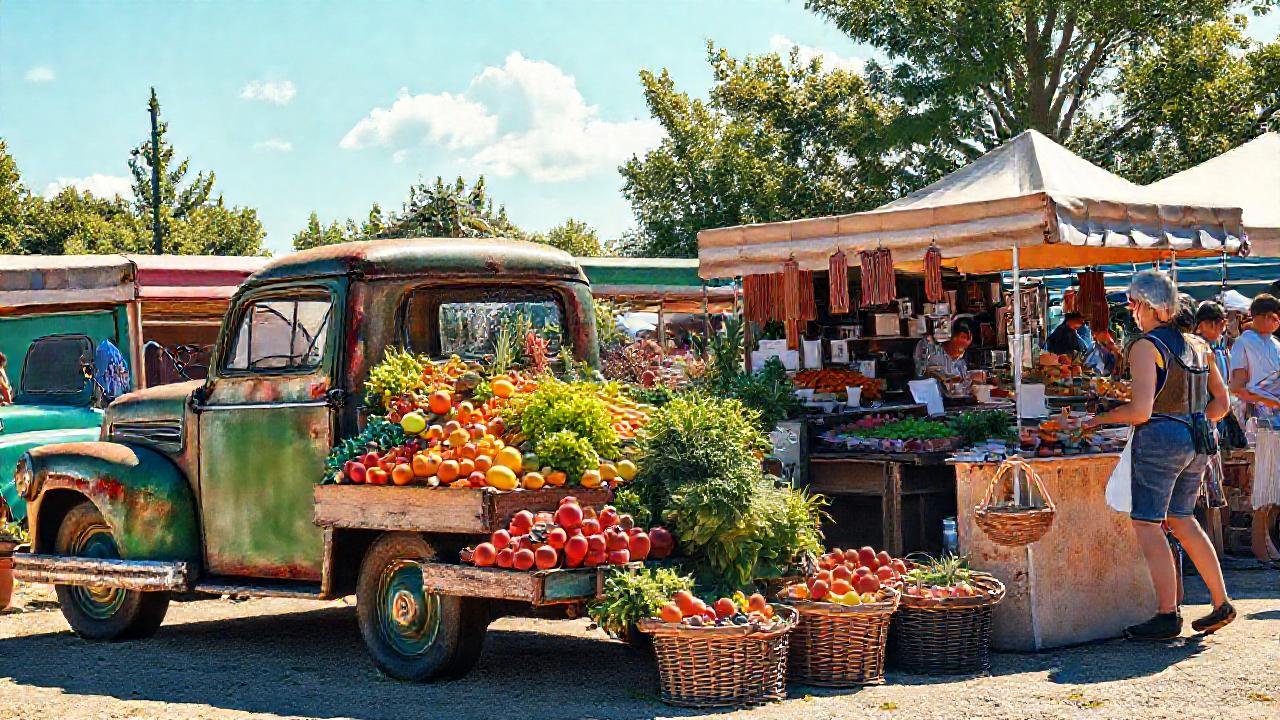 Mercado local ofrece productos coloridos felices