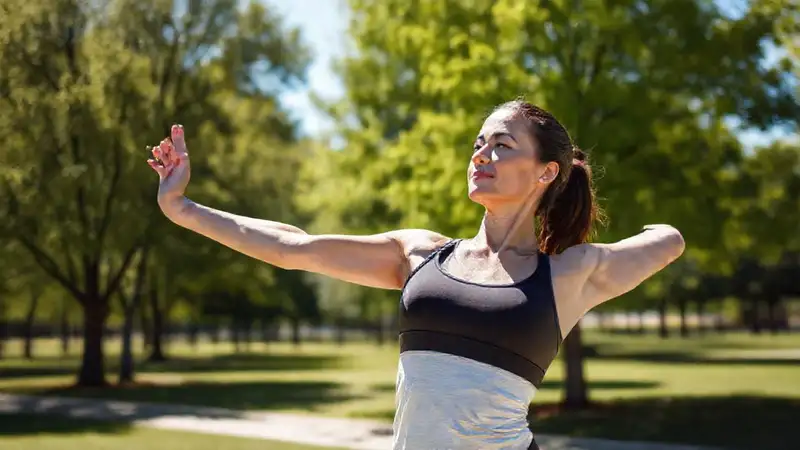 Mujer practica yoga en el parque