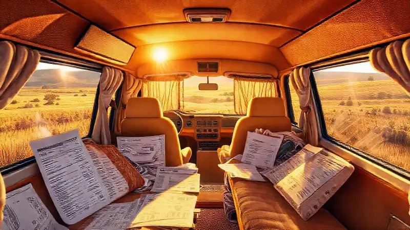 Un camper acogedor, gráficos informativos y factura