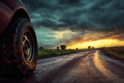Un conductor chocó por una carretera rural