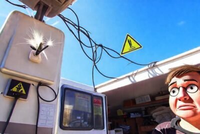 Camping inseguro: cables chispeantes y peligro