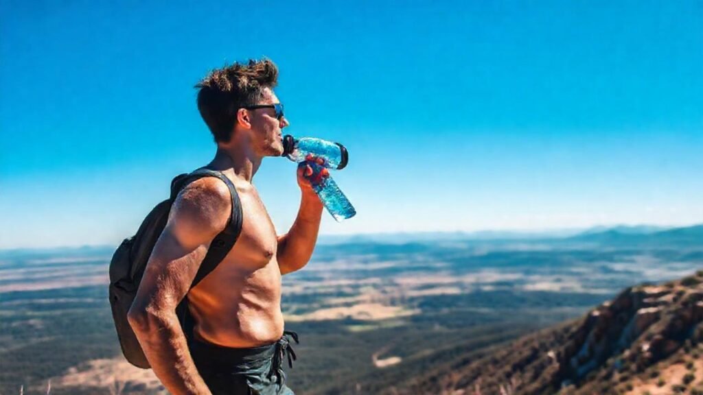 Hiker disfrutaba la naturaleza revitalizante bajo el sol